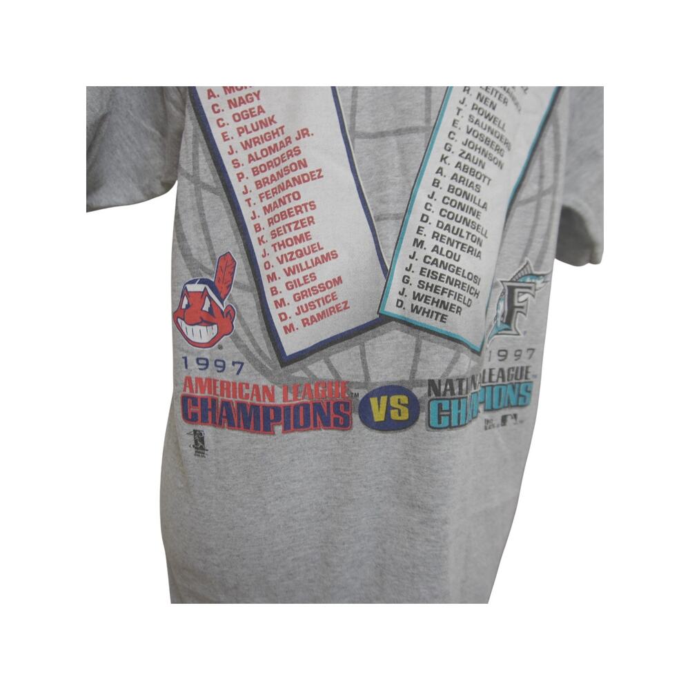 Vintage 1997 World Series T-Shirt M Cleveland Indians Marlins Pro Player USA - Picture 10 of 14
